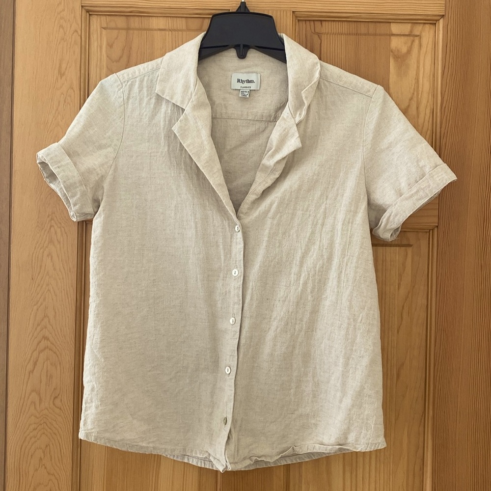 Linen/ Cotton Short Sleeve Button-up in Undyed Color